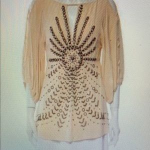 Nanette Lenore cold shoulder silk beaded blouse